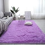 Super Soft Shaggy Teppich Fluffy Schlafzimmer Teppiche, Innen Moderne Plüsch Vorleger für Kinder Wohnzimmer Dorm Wohnkultur Anti-Skid Durable Rechteckige Fuzzy Teppich,Lila,160x200cm(63x79inch)