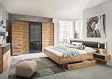lifestyle4living Schlafzimmer Komplett Set in Eiche-Dekor und grau, 2-teilig | Modernes Komplettset mit Schwebetürenschrank und Bett, inkl. Nachtschränke