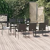 BULANED 9-TLG. Garten-Essgruppe mit Kissen, Balkonmöbel Set, Gartenmöbel Set, Sitzgruppe Garten, Gartengarnitur, Balkonset, Esstischset, Schwarz Poly Rattan