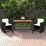 FAMIROSA 3-TLG. Garten-Essgruppe mit Kissen Poly Rattan Schwarz-5497