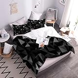 SOREZE Schwarzer Geometrischer Körper Bettwäsche 3D, Cooler Kunststil Bettbezug Bettwäsche Set 3 Teilig Bettbezüge Mikrofaser Bettbezug mit Reißverschluss und 2 Kissenbezu,240x260cm