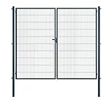 Arvotec Doppeltor/Doppelflügeltor, anthrazit, 200x50, BxH:2x1500x2000mm - komplett aufstellfertig mit Pfosten & Befestigungsmaterial - mit passenden Anschlussstücken für Stabmattenzaun