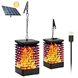 Solar Laterne Flammenlicht Garten Hängelaterne Outdoor Solarleuchte Flammen Gartenlaternen IP65 Solar Licht Gartenleuchten Solarlaterne Flammenlampe Auto EIN/Aus Licht Sensor USB Wiederaufladbar