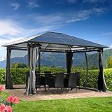 BRAST Alu Pavillon Premium | viele Modelle & Farben | Größen 3x4m 3,6x4,8m | Moskitonetz + LED | TÜV geprüft | wasserdicht | UV-Schutz | festes Dach | 3x4m Grau LED