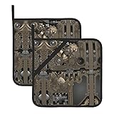 Topflappen, 2er-Set, Steampunk, mechanische Zahnräder, hitzebeständig, Topflappen für Küche, rutschfest, zum Kochen, Backen, Hot Pad, 20,5 x 20,5 cm