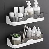 2 Stück Duschablage ohne Bohren, Duschregal Ohne Bohren Badezimmer Regal Selbstklebend Shampoo Halterung Badezimmerablage Organizer Plastik Duschkorb für Bad Toilette Küche (Schwarz+Bernstein)