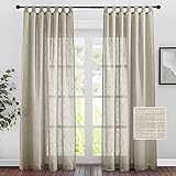 PONY DANCE Schlaufenvorhang Leinenoptik Vorhänge im Landhausstil - 2 Stücke H 220 x B 140 cm Voile Gardinen Halbtransparent Wohnzimmer Vorhänge mit Schlaufen Dekoschals Vorhang Taupe