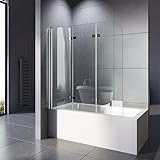 WOWINNE Duschwand für Badewanne 140x140 cm Duschwand 3-teilig Faltbar 5 mm Easy-Clean ESG Sicherheitsglas Badewannenaufsatz Duschabtrennung Badewanne