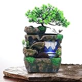 Zimmerbrunnen Desktop Fengshui Water Fountain mit Led -Lampe Wasserfall Zimmer springbrunnen（18 X 15 X 30 cm ）