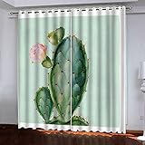BONDIJ Vorhänge Blickdicht Verdunkelungsvorhang Gardinen Mit Ösen 232X236cm(HxB) 2Er Set 3D Grüner Pflanzenkaktus Druck Schlafzimmer Wohnzimmer Fensterdekoration Schallschutz Vorhang