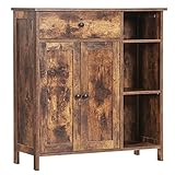 Irontar Freistehender Badezimmerschrank mit 2 Türen, Aufbewahrungsschrank mit Schublade und verstellbarem Regal, 3 offene Regalböden, 75 x 30 x 80 cm, rustikales Braun CWG001X