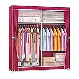 Kleiderschrank Tragbare Kleiderschrankregale,Stoffgarderobe Mit Kleiderstange,Kleiderschrank-Aufbewahrungsorganisator Für Schlafzimmer,Wohnzimmer,Rot-130x46x168cm