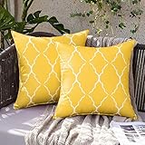 MIULEE 2er Set Outdoor Kissenbezüge Marokko Sofakissen Weiche wasserdichte Kissenhülle Dekokissen Boho Zierkissen Dekoration Couchkissen für Garten Wohnzimmer Schlafzimmer Balkon 45x45 cm Gelb