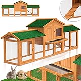 Lovpet® Kaninchenstall Hasenstall XXL Kleintiergehege Premium - Große Für bis 4 Hasen Doppelstockhaus - 2 Ebenen - Hasenkäfig Meerschweinchen Freilauf Garten - Winterfest Holz 220x50x86 cm, Braun