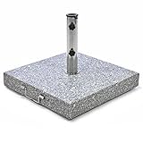 Nexos Sonnenschirmständer Granit eckig grau mit Griff Rollen Reduzierhülsen, Edelstahlrohr poliert 50 x 50 cm 50 kg Für Schirme bis 4 m