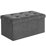 SONGMICS Sitzbank mit Stauraum, Sitztruhe, Sitzhocker, faltbar, 76 x 38 x 38 cm, Bezug aus Leinenimitat, für Schlafzimmer, Flur, Wohnzimmer, dunkelgrau LSF001G01