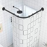 Duschvorhangstange L Form Ohne Bohren Duschvorhangstange Form L Ohne Bohren Duschstange Ecke Badewanne Edelstahl Teleskopstange Eckduschstange ausziehbar(Size:90 to 130 cm X 90 to 130 cm,Color:Black)