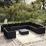 Homgoday Gartenmöbel Set 11-TLG. Gartenlounge mit Kissen Gartensofa Sitzgruppe Balkonmöbel Lounge Sofa Sitzgarnitur Gartenset Sofagarnitur für Garten Terrasse Balkon Schwarz Poly Rattan