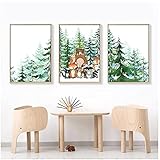 Leinwandgemälde, Tierposter, Cartoon-Waldtiere, Fuchs, Hirsch, Bär, Wandkunst, Bild, Heimdekoration – ohne Rahmen
