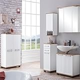Lomadox Badzimmermöbel Set 5-teilig im Landhaus-Design, weiß matt mit Eiche Nb. | 1 Badschrank, 1 Hängeschrank, 1 Badkommode, 1 Spiegelschrank, 1 Waschbeckenunterschrank