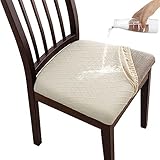 CLGTY Wasserdicht Stuhlbezug Sitzfläche Für Esszimmer, Jacquard Stuhlhussen Abnehmbar Waschbar Sitzbezug Stuhl-Beige-4 Stück