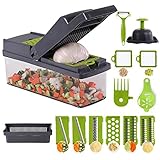 Mandoline Slicer Küche Gemüse Chopper, Gemüseschneider und Spiralschneider, Schneider, Würfel, Lebensmittelzerkleinererer, Reibe, Küchenhelfer-Sets mit Behälter, 12 Stück