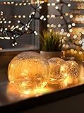 LED Kugel 3er Set Glaskugel warmweiß mit Batterie, Timer, Kratzschutz – Wunderschöne LED Deko Kugeln innen – Leuchtdeko Glaskugeln, Fensterbank Deko Wohnung modern, Fensterbank Lampe, Flur Dekoration