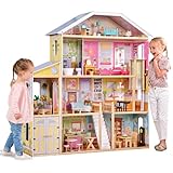 KidKraft 65252 Puppenhaus Majestic Mansion aus Holz mit Möbeln und Zubehör, Spielset mit vier Spielebenen für 30 cm große Puppen - Exklusiv bei Amazon