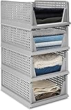 Set mit 4 stapelbaren faltbaren Kleiderschrank-Aufbewahrungsboxen Kunststoff-Kleiderschrankregale Schrank-Organizer-Box herausziehbar wie eine Schublade geeignet für Zuhause Schlafzimmer Küche, Grau