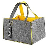 TANNDESIGN - Einkaufskorb & Kaminholzkorb aus recycelten Plastikflaschen (Filz-Tasche) - Holz-Korb für Brennholz & Kaminholz - Shopper Einkaufskorb für Einkaufen & Alltag - Tragetasche 31L (groß)