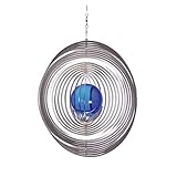 Illumino Edelstahl-Windspiel Kreis mit kobaltblauer 50mm Glaskugel