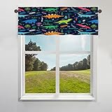 TropicalLife Niedlicher Dinosaurier Palmblatt Vorhang Volant für Fenster Kleiner Vorhang Halbe Fenster Vorhänge mit Stangentasche für Café Badezimmer Küche Wohnzimmer Dekor, 106 x 30 cm