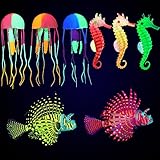 8 Stück leuchtende Aquarium-Dekorationen, künstliche Quallen, leuchtende Quallen, Aquarium, fluoreszierende Löwenfische, Seepferdchen, Aquarium-Dekoration, Silikon, Aquarium-Dekoration (helle Farbe)