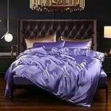 Gnomvaie Satin Bettwäsche 135x200cm Violett Lila Einfarbig 2 Teilig Seide Luxus Angenehm Bettbezug mit Reißverschluss und Kissenbezug 80x80cm