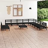 BULANED 12-TLG. Garten-Lounge-Set, Balkonmöbel, Gartenlounge Set, Balkon Möbel Set, Sitzgarnitur Garten, Balkonset, Terrassen Möbel, Sitzecke Balkon, Massivholz Kiefer Schwarz