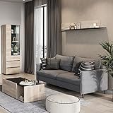 Lomadox Wohnmöbel Set 3-teilig in Eiche Nb. mit schwarz, modernes griffloses Design mit verschiedenen Fußvarianten