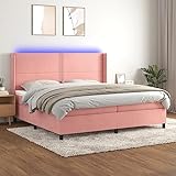UYSELA Home Sets mit Boxspringbett mit Matratze & LED rosa 200x200 cm Samt