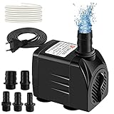 25W 2000L/H Mini Wasserpumpe Aquariumpumpe, Aquarium Pumpe, Ultra Leise Tauchpumpe Klein Springbrunnenpumpe mit 1,4 m Netzkabel, 5 Düse & 1,5 m Schlauch für Aquarien Garten Teich Statue (Schwarz)