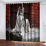 SAKKAI Verdunklungsvorhänge Mit Ösen 3D Ziegelwand Tier Wolf Druck Vorhang Blickdicht Fensterdekoration Schlafzimmer Wohnzimmer Kinderzimmer, Schallschutz Thermogardine, Ösenschal 2Er Set 300X270cm