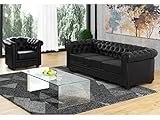 Vente-unique - 3-Sitzer-Sofa und Sessel Chesterfield aus Kunstleder Schwarz