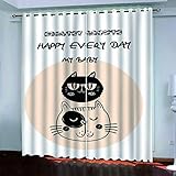 3D Schwarz-Weiße Tierkatze Druck Muster Vorhang Blickdicht - 2 Stücke Gardinen Mit Ösen, Vorhänge Wärmeisolierend Schallschutz Für Schlafzimmer Wohnzimmer Küche Kinderzimmer 300X270cm (BxH)