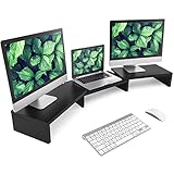 Rfiver Monitorständer Monitor Stand Bildschirmerhöhung - Holz Dual Unterbau Bildschirm Laptop Ständer Tisch Erhöhung für 2 PC Notebook Computer Swivel Länge Justierbar | (840-1232)*235 * 95mm Schwarz