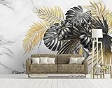 Fototapete 3D Effekt Tapete Tropische Blätter Tapeten Vliestapete Wohnzimmer Wandbilder Wanddeko 350cmx256cm
