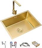 Spülen Gold Einzelne Spüle mit Wasserhahn, Bar-Spüle, Haus, verdickter Edelstahl handgefertigte Spüle (Farbe : Gold, Größe : 55 * 40 * 21cm)