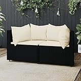 JUNZAI Garten-Ecksofas mit Kissen, Lounge Gartenmöbel, Gartenlounge, Balkon Lounge, Loungemöbel, Sitzecke Balkon, Sitzlounge Garten, 2 STK. Schwarz Poly Rattan