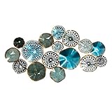 Wall Decor Blue Tonal Composition Abstract Metal Grid with Circular Crinkled and Perforated Discs Wall Sculpture Hand Welded (Color : A)