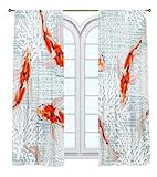 Assos Home Sea Creatures Bedruckter Vorhang/Schlafzimmer Esszimmer Wohnzimmer Abdeckungen 2er Set Paneele - Mehrdimensionaler Koifisch mit Korallen Grün