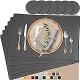 MAHEWA® 6er Set Premium Tischset Platzset aus Leder-Imitat rutschfest Ab-waschbar und Waschmaschinenfest Eckige Platzdeckchen Teller-Untersetzer Filzset Tisch-Matten Platz-Matten Grau