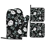 Rose Gothic Isolierte Handschuhe und Pfannenmatte Set, 4er Set, wasserdichte rutschfeste Ofenhandschuhe und Pfannenmatten mit Taschen für Küche Kochen Grill