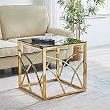 AINPECCA Beistelltisch für das Wohnzimmer, Schlafzimmer oder die Küche. Moderner Tisch. Perfekt für den Wohn-, ESS- oder Küchenbereich, aus Glas und Edelstahl (golden)